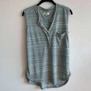 Madewell Green & White Sleeveless Top with Pocket